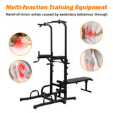 Power Tower Dip Station With Bench Pull Up Bar Stand Adjustable Height Heavy Duty Multi-Function Fitness Training Equipment For Home Office Gym