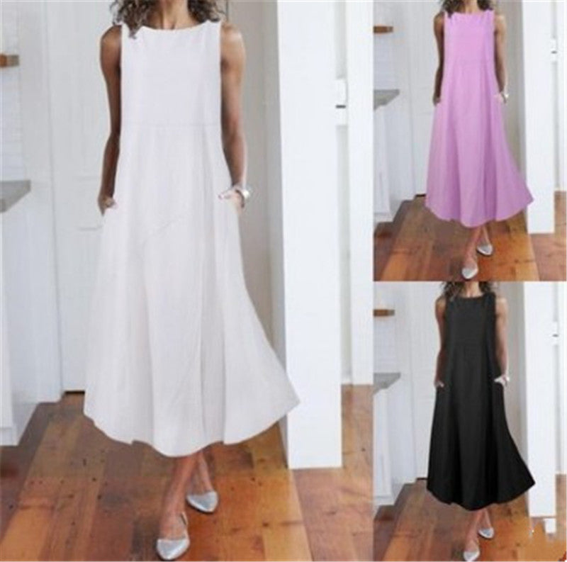 Women's Fashion And Comfortable Sleeveless Solid Color Vest Dress