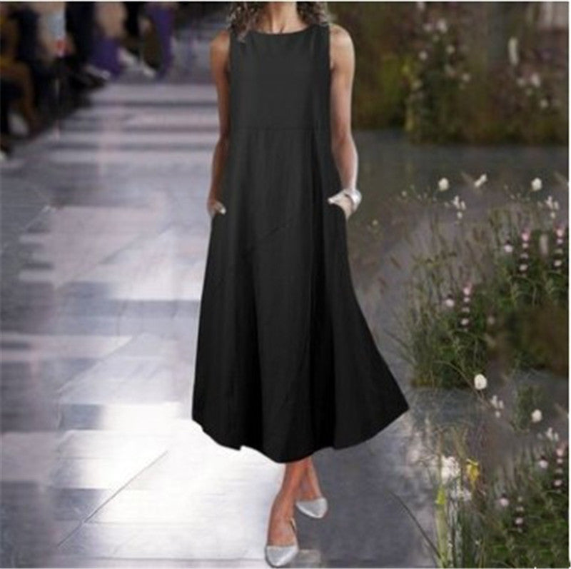 Women's Fashion And Comfortable Sleeveless Solid Color Vest Dress