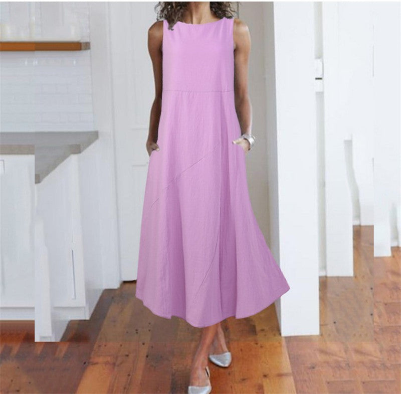 Women's Fashion And Comfortable Sleeveless Solid Color Vest Dress