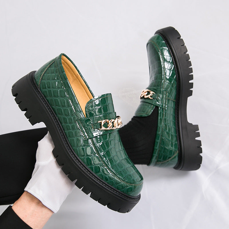 Men's Autumn Thick Bottom Crocodile Pattern Loafers Leather Shoes