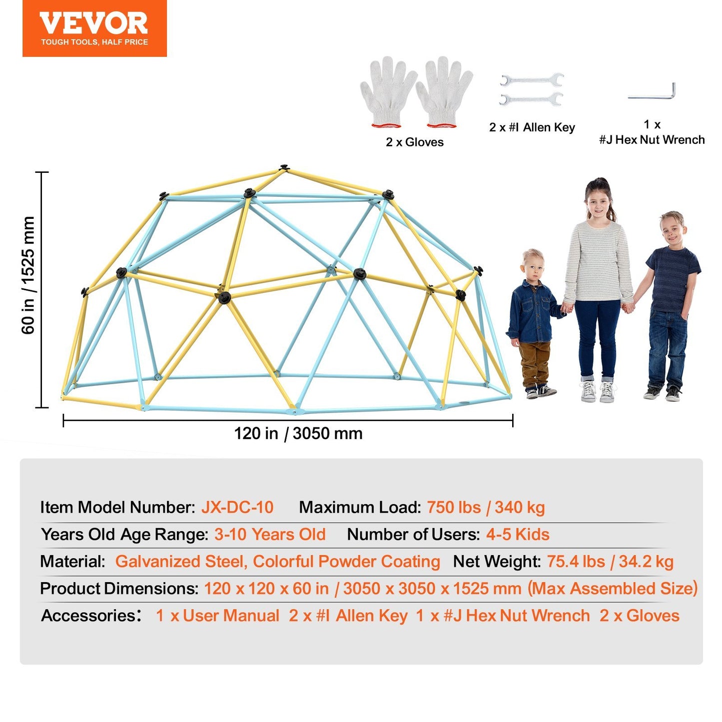 Climbing Dome, Jungle Gym Supports 750LBS And Easy Assembly, 10FT Geometric Dome Climber Play Center For Kids 3 To 10 Years Old,with Climbing Grip, Outdoor Backyard Play Equipment For Kids