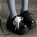 Retro British Matte Black Thick Sole Increased By Lace-up Leather Shoes
