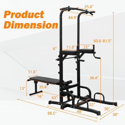 Power Tower Dip Station With Bench Pull Up Bar Stand Adjustable Height Heavy Duty Multi-Function Fitness Training Equipment For Home Office Gym