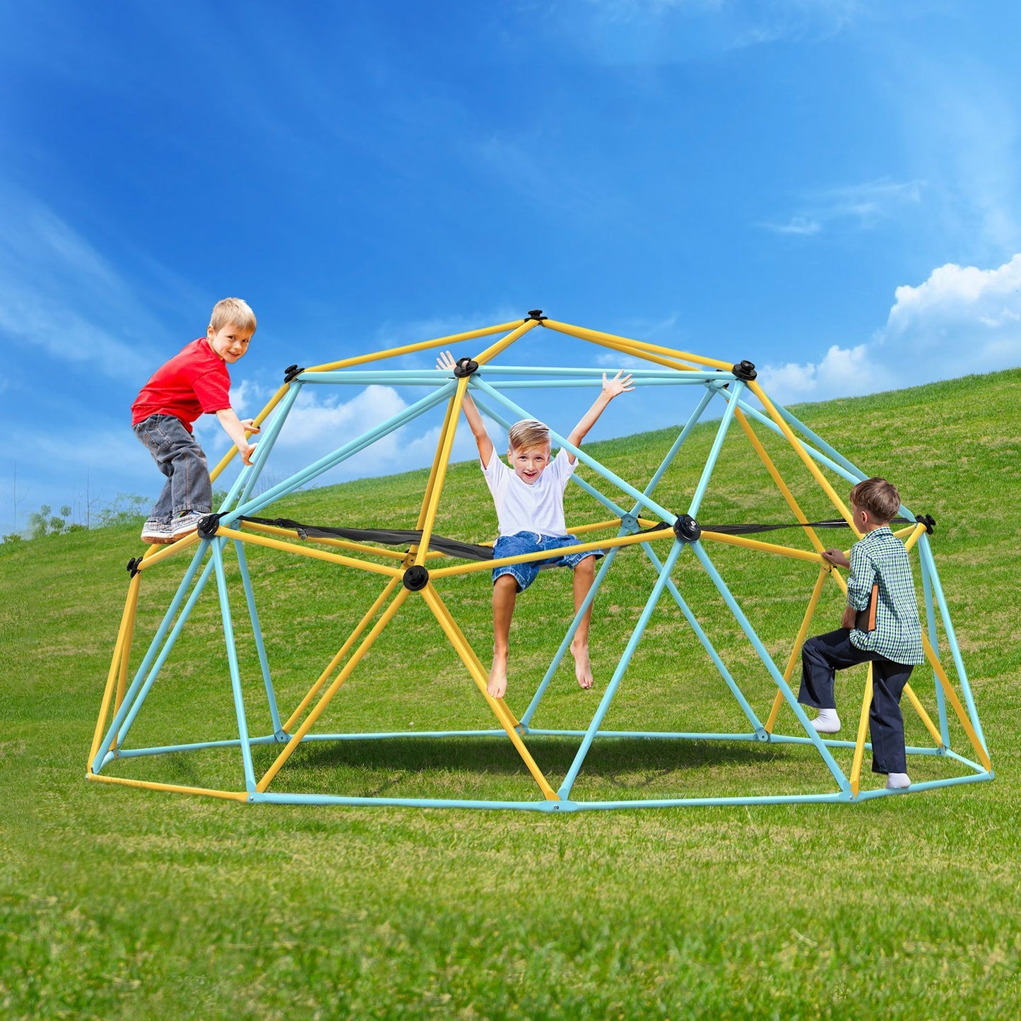 Climbing Dome, For Kids 3 To 10 Years Old,10FT Geometric Dome Climber With Hammock And Swing, Jungle Gym Supports 750LBS And Easy Assembly, With Climbing Grip, Outdoor Backyard Play Equipment