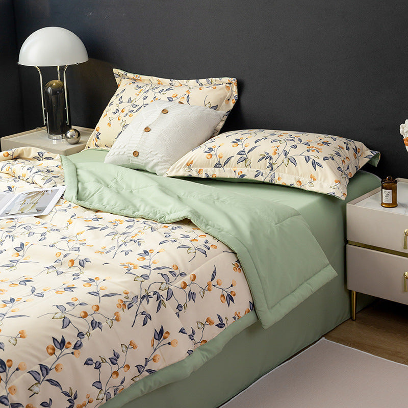 Cotton And Linen Double-layer Yarn Summer Blanket Airable Cover Double-bed Four-piece Suit