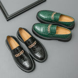Men's Autumn Thick Bottom Crocodile Pattern Loafers Leather Shoes