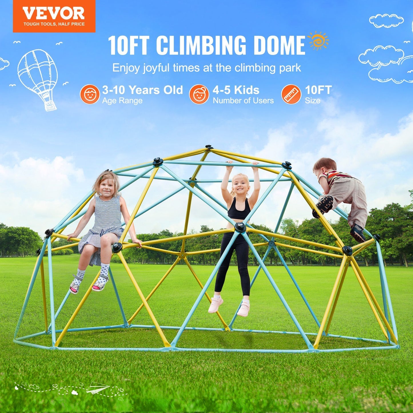 Climbing Dome, Jungle Gym Supports 750LBS And Easy Assembly, 10FT Geometric Dome Climber Play Center For Kids 3 To 10 Years Old,with Climbing Grip, Outdoor Backyard Play Equipment For Kids