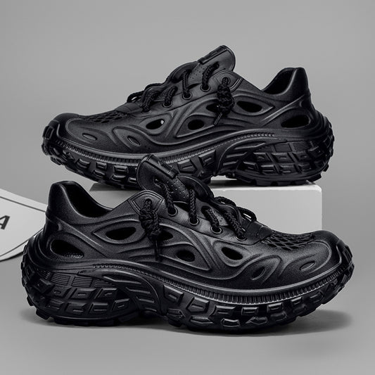 Summer Outdoor Non-slip Sandals Men's Thick-soled Poop Feeling Couple Hole Shoes Covered Heel Slippers