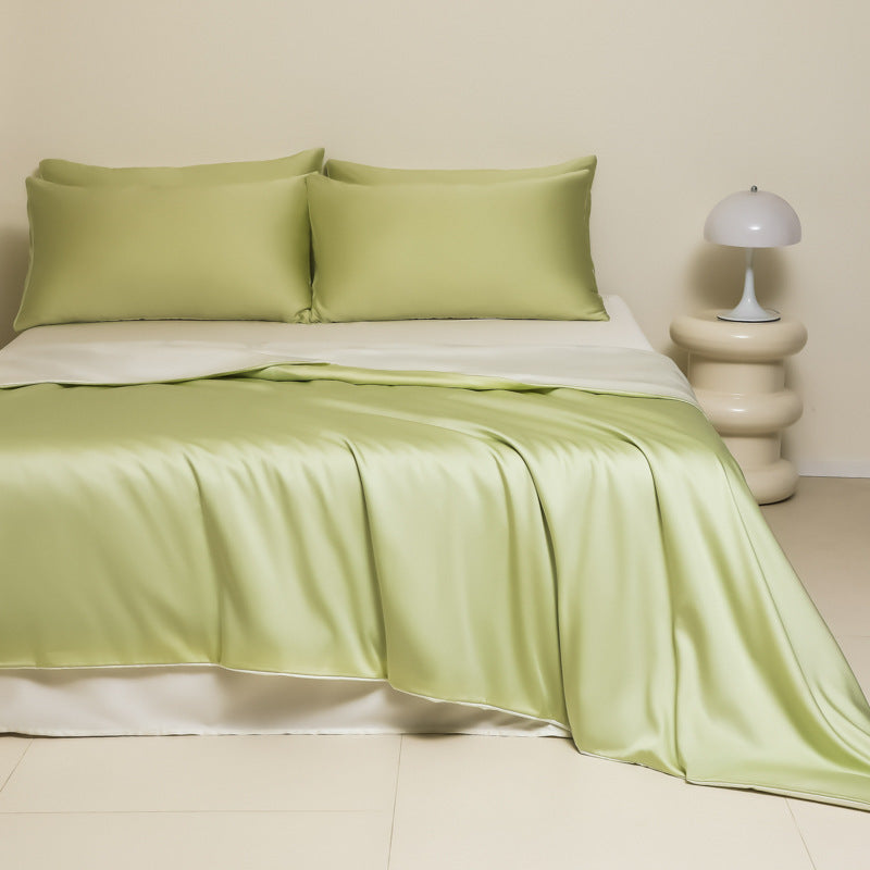 Washed Ice Silk Solid Color Silky Sleep Naked Bed Sheet Quilt Cover Fitted Sheet