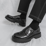 Men's Thick Bottom Horsebit Buckle Slip On Loafers Big Head Leather Shoes