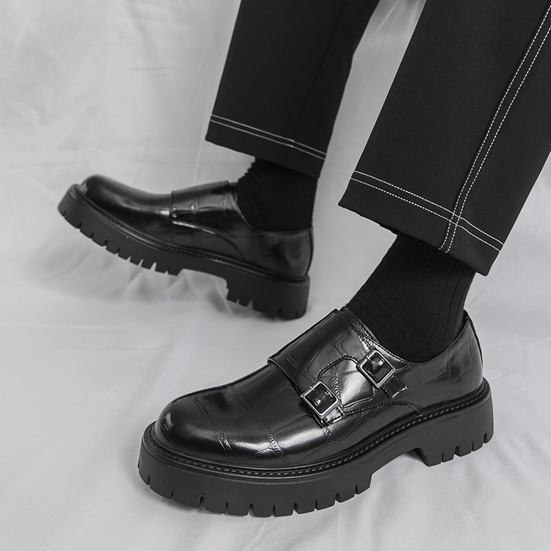 Men's Thick Bottom Horsebit Buckle Slip On Loafers Big Head Leather Shoes